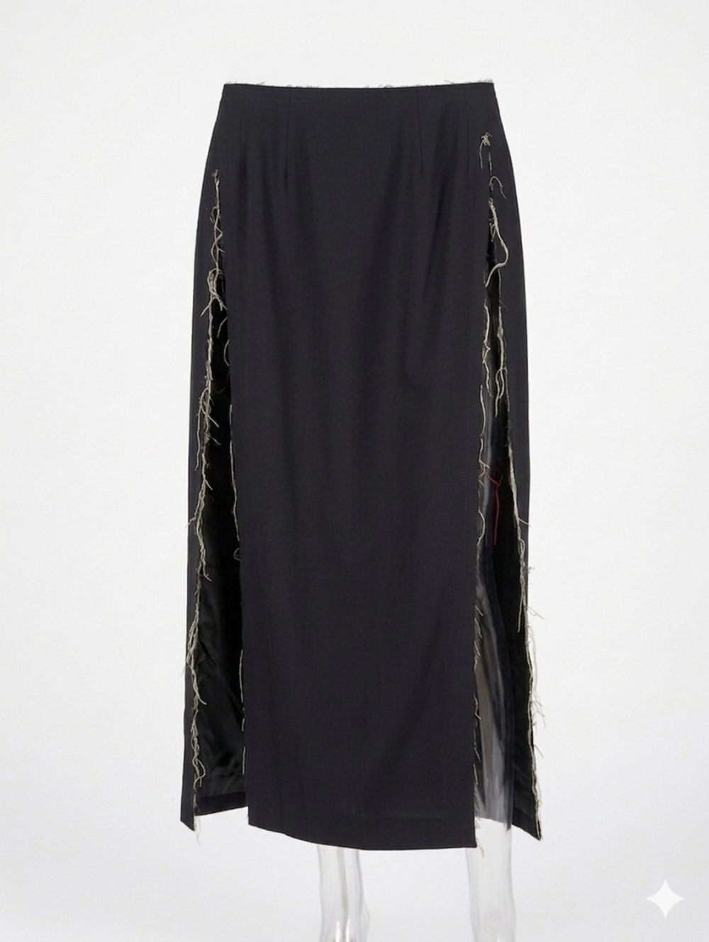 Comme des Garçons Deconstructed Frayed Wool Midi Skirt